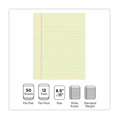 Universal Glue Top Pads, Wide/Legal Rule, (50) Canary Yellow 8.5 x 11 Sheets, Dozen