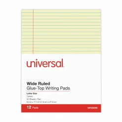 Universal Glue Top Pads, Wide/Legal Rule, (50) Canary Yellow 8.5 x 11 Sheets, Dozen