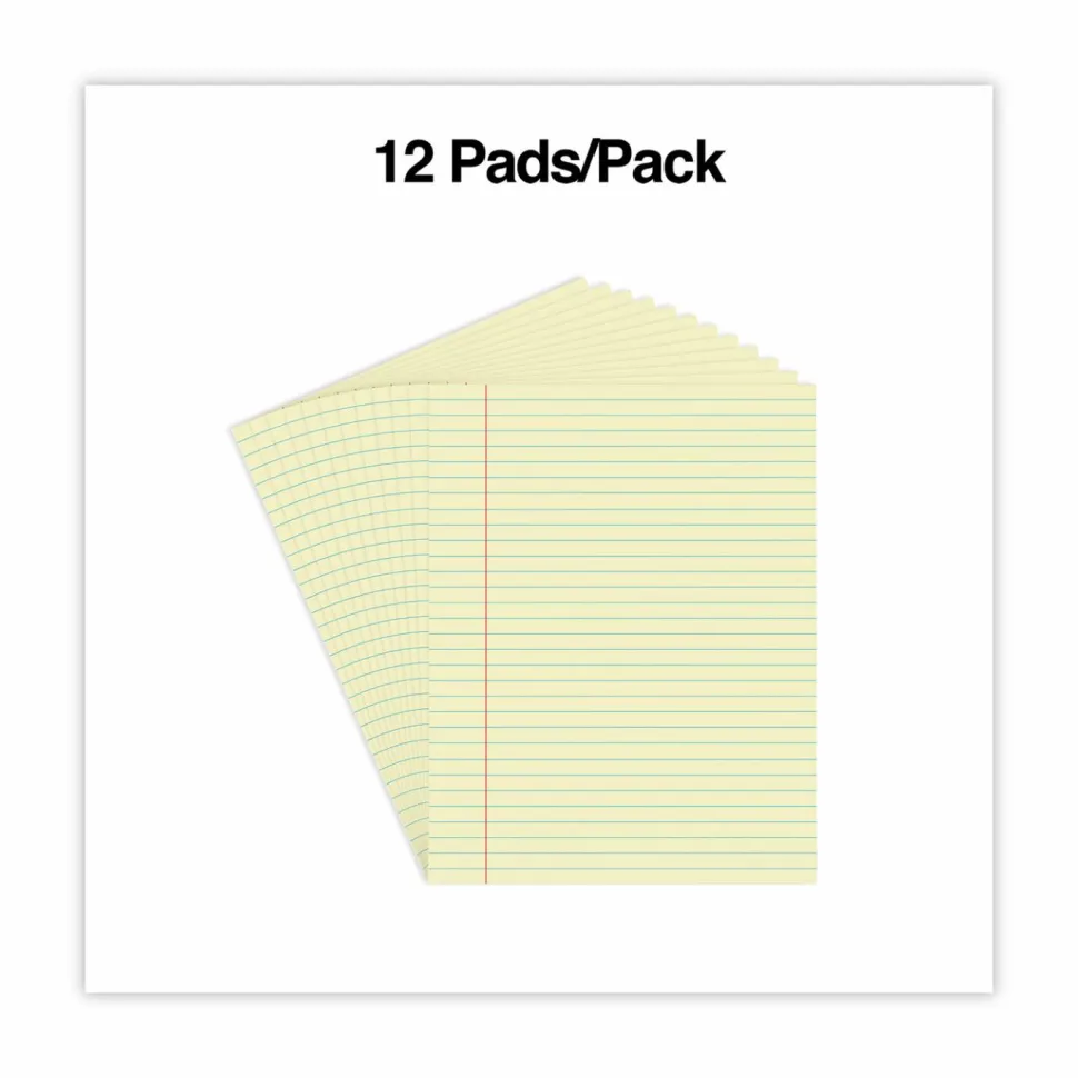 Universal Glue Top Pads, Wide/Legal Rule, (50) Canary Yellow 8.5 x 11 Sheets, Dozen