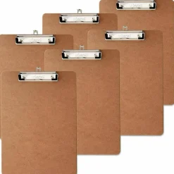 Universal Hardboard Clipboard with Low-Profile Clip, 0.5" Clip Capacity, Holds 8.5 x 11 Sheets, Brown, 6/Pack