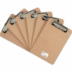 Universal Hardboard Clipboard with Low-Profile Clip, 0.5" Clip Capacity, Holds 5 x 8 Sheets, Brown, 6/Pack