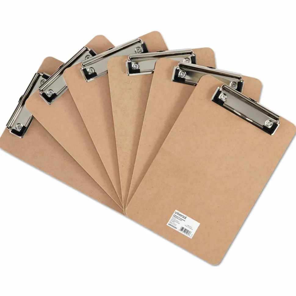 Universal Hardboard Clipboard with Low-Profile Clip, 0.5" Clip Capacity, Holds 5 x 8 Sheets, Brown, 6/Pack