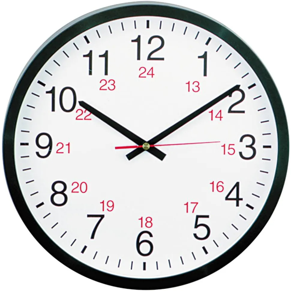 Universal 24-Hour Round Wall Clock, 12 5/8", Black