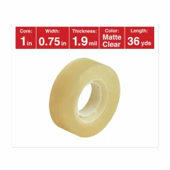 Universal Invisible Tape, 1" Core, 0.75" x 36 yds, Clear, 12/Pack