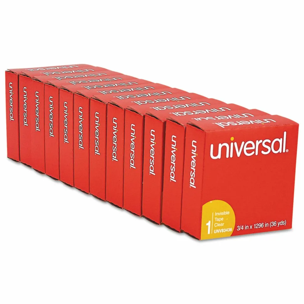 Universal Invisible Tape, 1" Core, 0.75" x 36 yds, Clear, 12/Pack