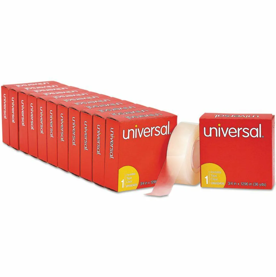Universal Invisible Tape, 1" Core, 0.75" x 36 yds, Clear, 12/Pack
