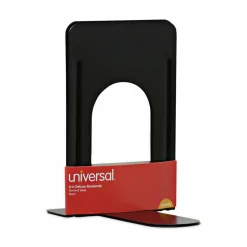 Universal Jumbo Deluxe Economy Bookends, Nonskid Base, 5.88 x 8.25 x 9, Heavy Gauge Steel, Black, Pair