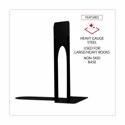 Universal Jumbo Deluxe Economy Bookends, Nonskid Base, 5.88 x 8.25 x 9, Heavy Gauge Steel, Black, Pair