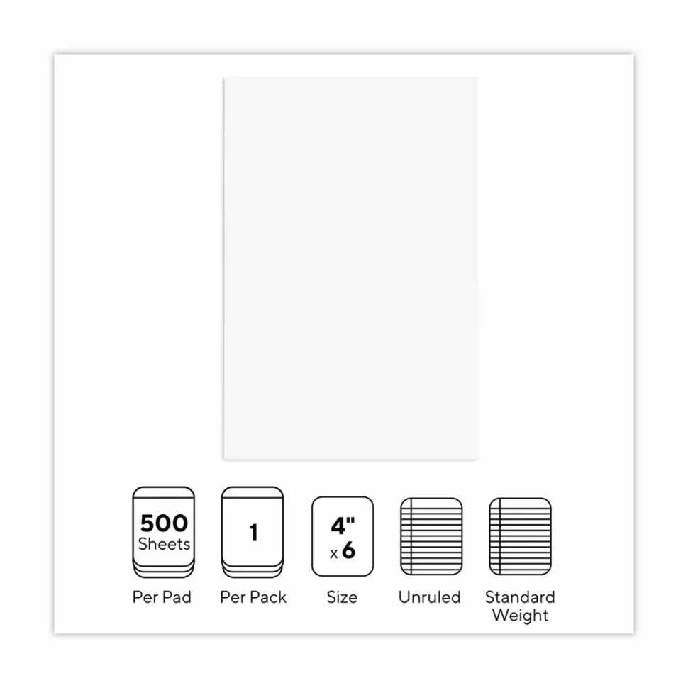 Universal Loose White Memo Sheets, 4 x 6, Unruled, Plain White, 500/Pack