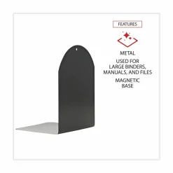 Universal Magnetic Bookends, Magnetic Base, 6 x 5 x 7, Metal, Black, Pair