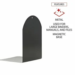 Universal Magnetic Bookends, Magnetic Base, 6 x 5 x 7, Metal, Black, Pair