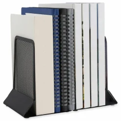 Universal Metal Mesh Bookends, Nonskid Base, 5.38 x 5.38 x 6.75, Black, Pair