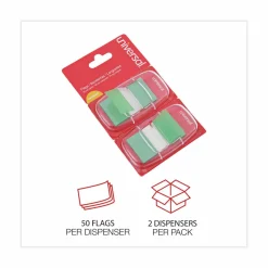 Universal Page Flags, Green, 50 Flags/Dispenser, 2 Dispensers/Pack