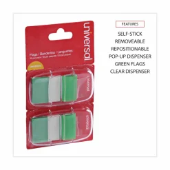 Universal Page Flags, Green, 50 Flags/Dispenser, 2 Dispensers/Pack