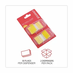 Universal Page Flags, Yellow, 50 Flags/Dispenser, 2 Dispensers/Pack