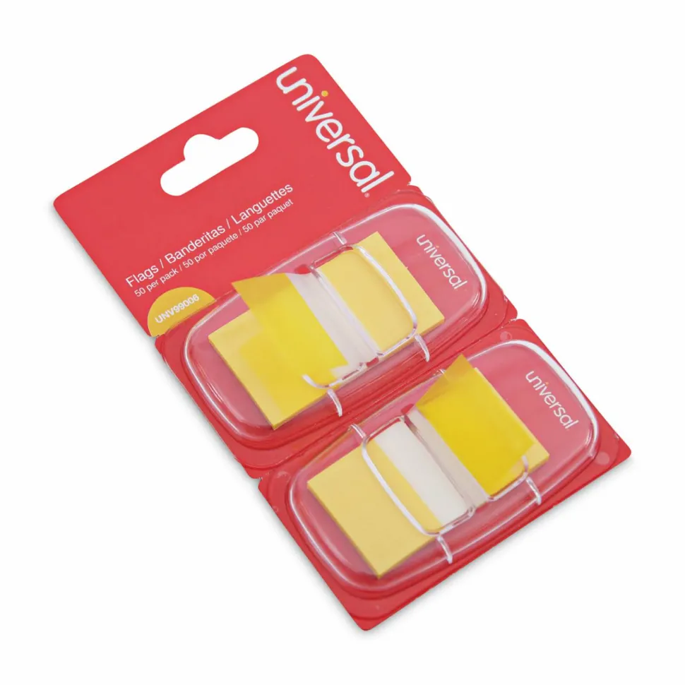 Universal Page Flags, Yellow, 50 Flags/Dispenser, 2 Dispensers/Pack