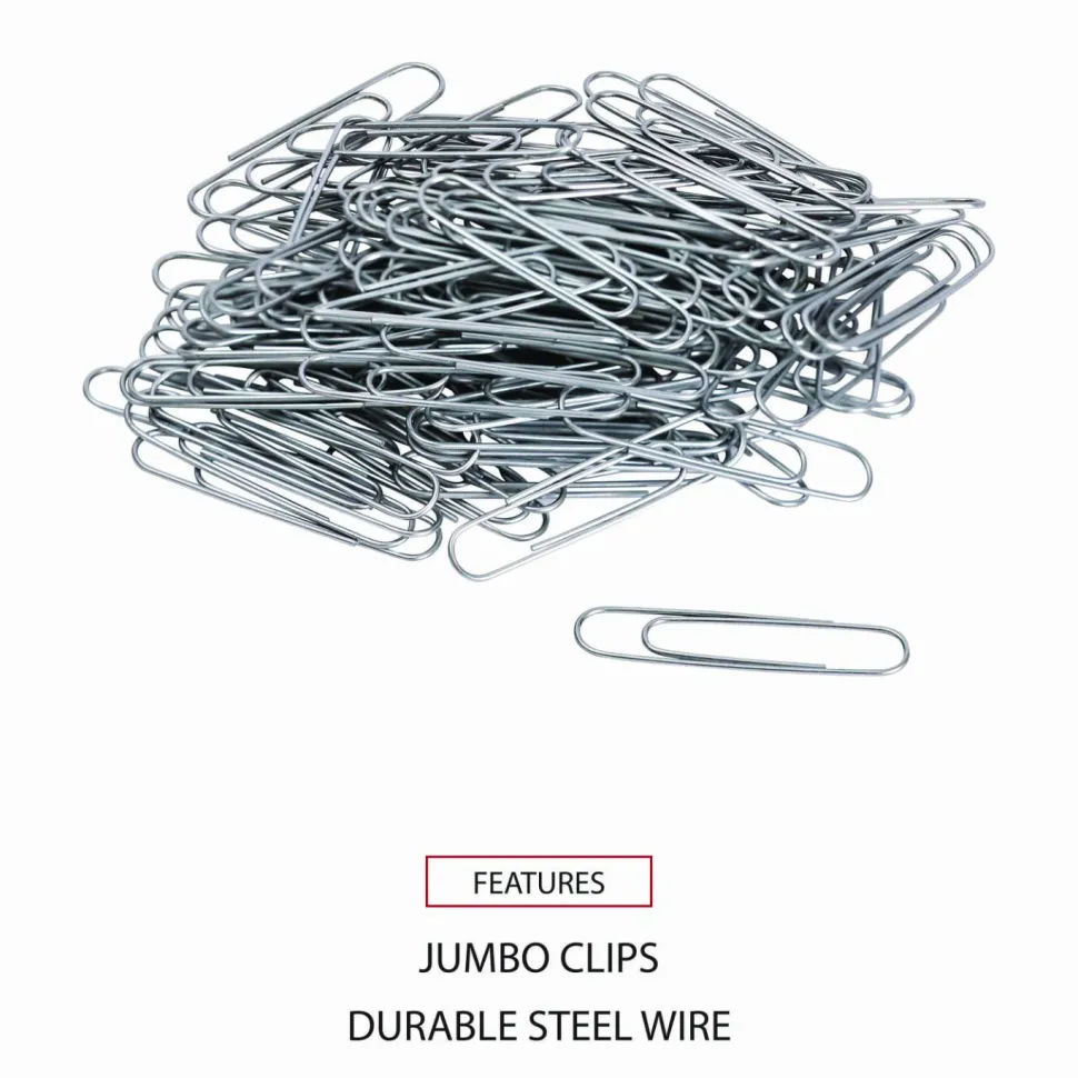 Universal Paper Clips, Jumbo, Smooth, Silver, 100 Clips/Box, 10 Boxes/Pack