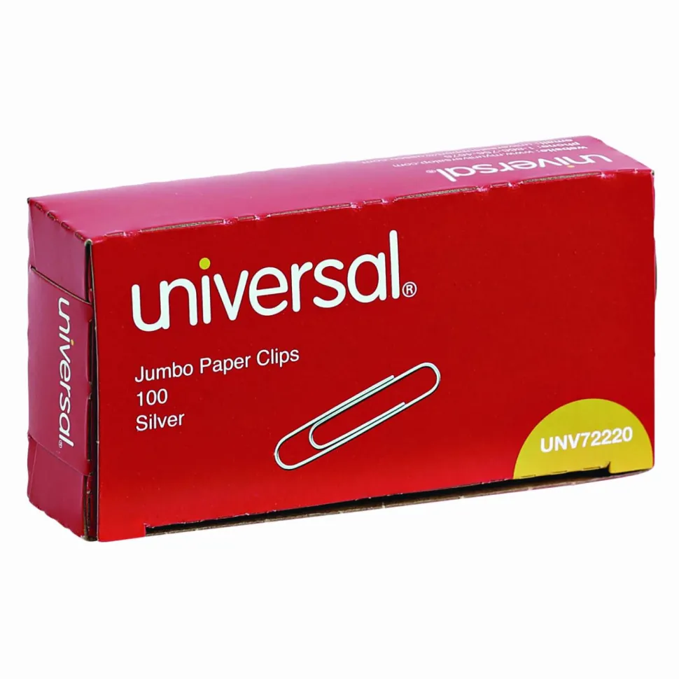 Universal Paper Clips, Jumbo, Smooth, Silver, 100 Clips/Box, 10 Boxes/Pack