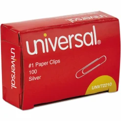 Universal Paper Clips, #1, Smooth, Silver, 100 Clips/Box, 10 Boxes/Pack
