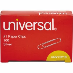 Universal Paper Clips, #1, Smooth, Silver, 100 Clips/Box, 10 Boxes/Pack