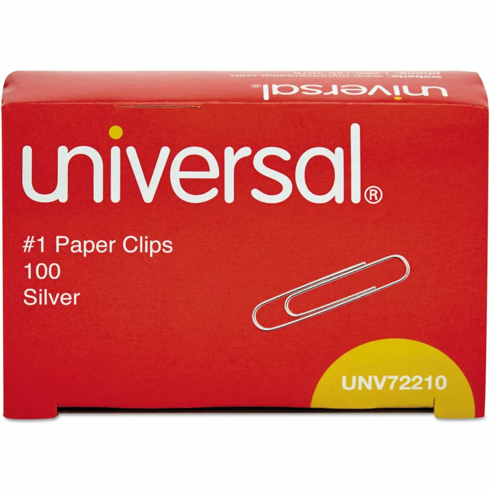 Universal Paper Clips, #1, Smooth, Silver, 100 Clips/Box, 10 Boxes/Pack