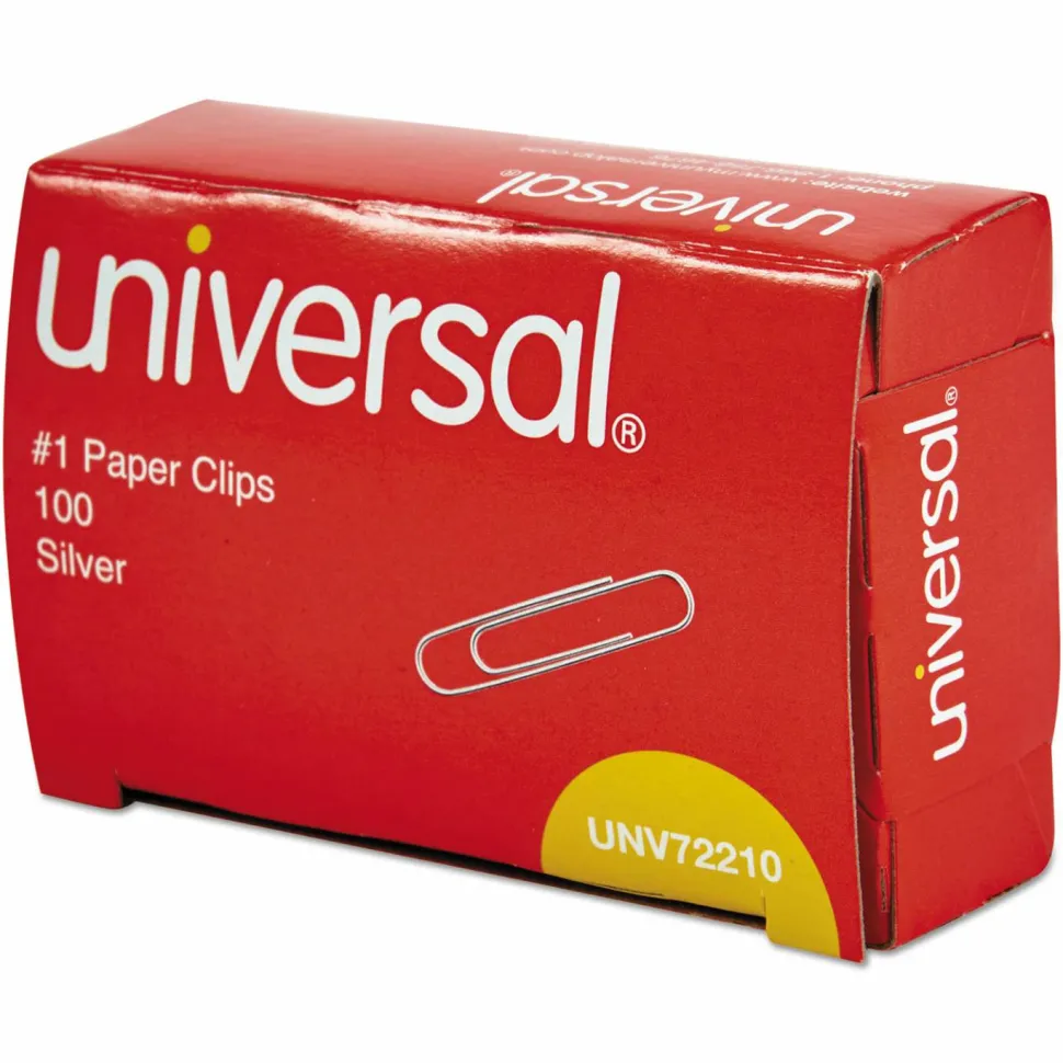 Universal Paper Clips, #1, Smooth, Silver, 100 Clips/Box, 10 Boxes/Pack