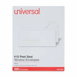 Universal Peel Seal Strip Business Envelope, Address Window, #10, Square Flap, Self-Adhesive Closure, 4.13 x 9.5, White, 500/Box