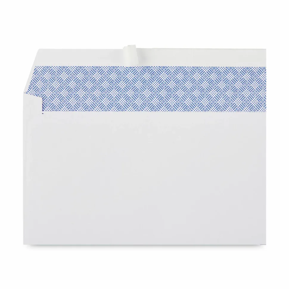 Universal Peel Seal Strip Security Tint Business Envelope, #10, Square Flap, Self-Adhesive Closure, 4.25 x 9.63, White, 500/Box