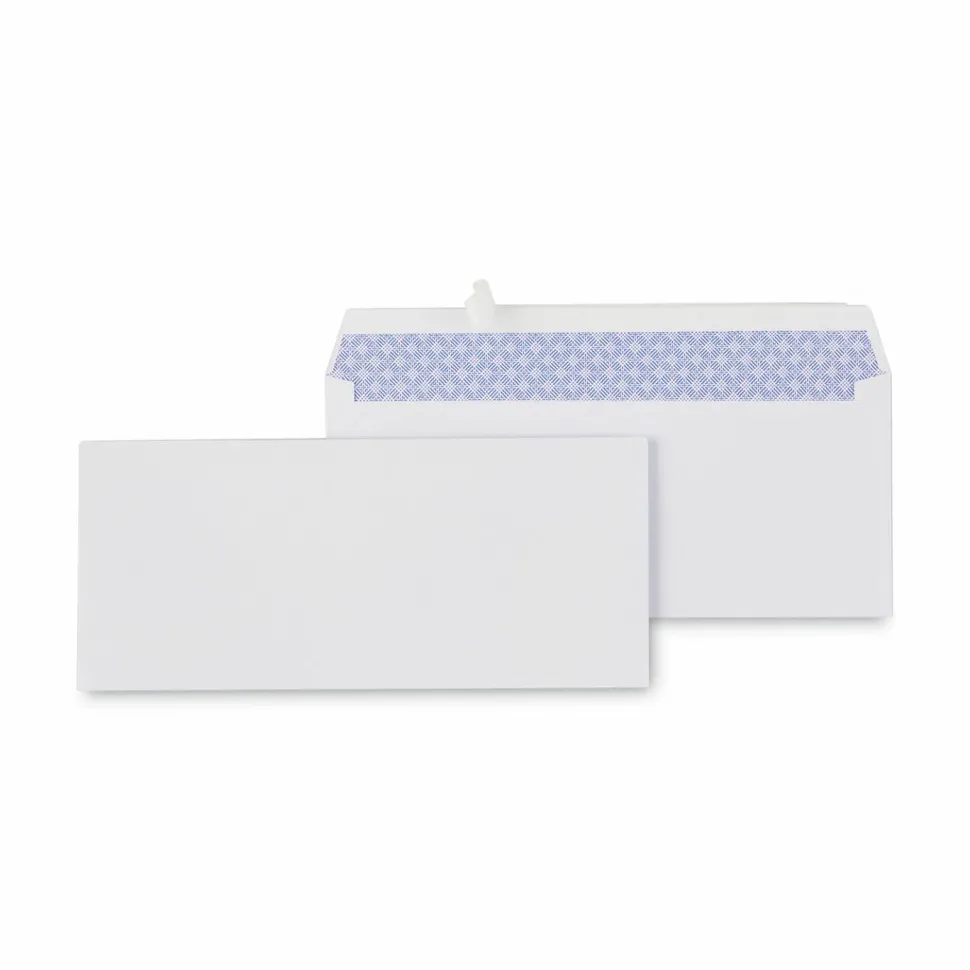 Universal Peel Seal Strip Security Tint Business Envelope, #10, Square Flap, Self-Adhesive Closure, 4.25 x 9.63, White, 500/Box