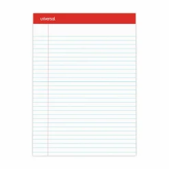 Universal Perforated Ruled Writing Pads, Red Headband, Wide/Legal Rule, (50) White 8.5 x 11 Sheets, Dozen