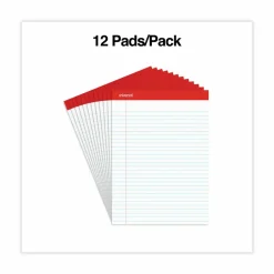Universal Perforated Ruled Writing Pads, Red Headband, Wide/Legal Rule, (50) White 8.5 x 11 Sheets, Dozen