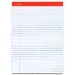 Universal Perforated Ruled Writing Pads, Red Headband, Wide/Legal Rule, (50) White 8.5 x 11 Sheets, Dozen