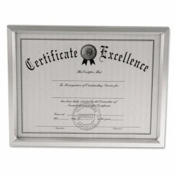 Universal Plastic Document Frame, for 8.5 x 11, Easel Back, Metallic Silver