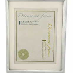 Universal Plastic Document Frame with Mat, 11 x 14 and 8.5 x 11 Inserts, Metallic Silver