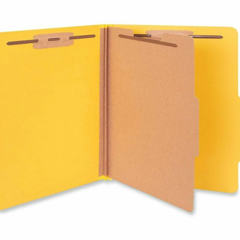 Universal Pressboard Classification Folders, 2/5-Cut Tab, Expands 2", 1 Divider, 4 Fasteners, Letter Size, Yellow, 10/Box