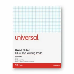 Universal Quadrille-Rule Glue Top Pads, Quadrille Rule (4 sq/in), (50) White 8.5 x 11 Sheets, Dozen