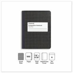 Universal Quad Rule Composition Book, Quadrille Rule (4 sq/in), Black Marble Cover, (100) 9.75 x 7.5 Sheets, 6/Pack