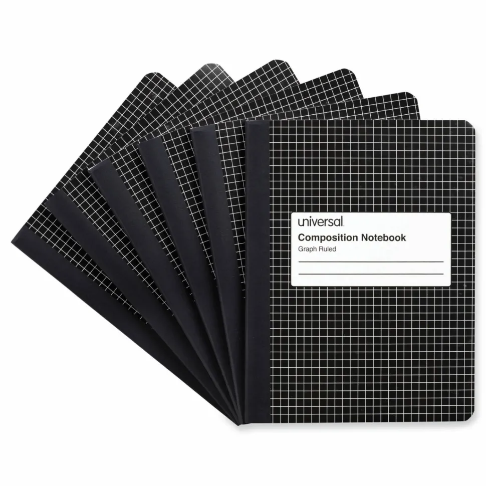 Universal Quad Rule Composition Book, Quadrille Rule (4 sq/in), Black Marble Cover, (100) 9.75 x 7.5 Sheets, 6/Pack