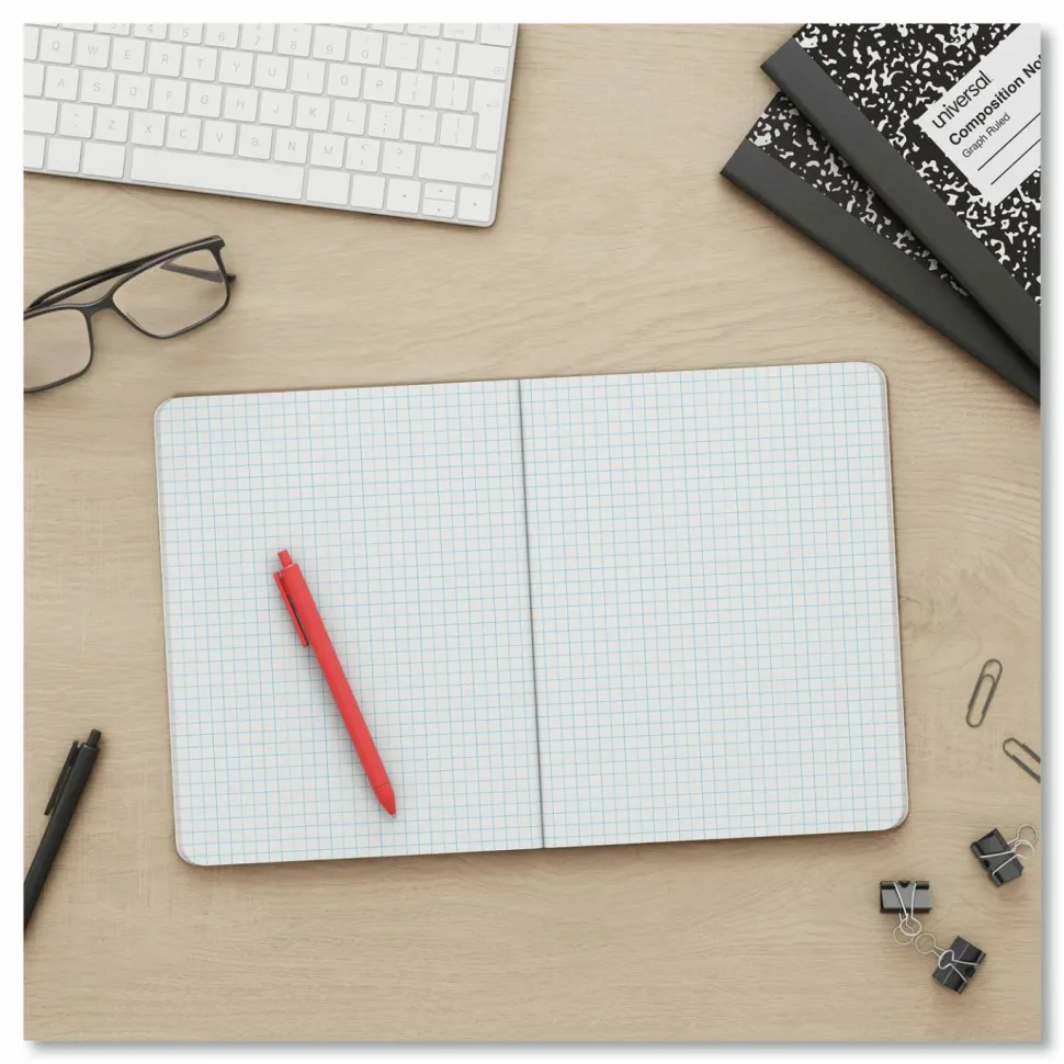 Universal Quad Rule Composition Book, Quadrille Rule (4 sq/in), Black Marble Cover, (100) 9.75 x 7.5 Sheets, 6/Pack