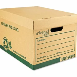 Universal Recycled Heavy-Duty Record Storage Box, Letter/Legal Files, Kraft/Green, 12/Carton