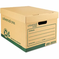 Universal Recycled Heavy-Duty Record Storage Box, Letter/Legal Files, Kraft/Green, 12/Carton