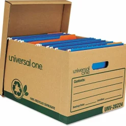 Universal Recycled Heavy-Duty Record Storage Box, Letter/Legal Files, Kraft/Green, 12/Carton