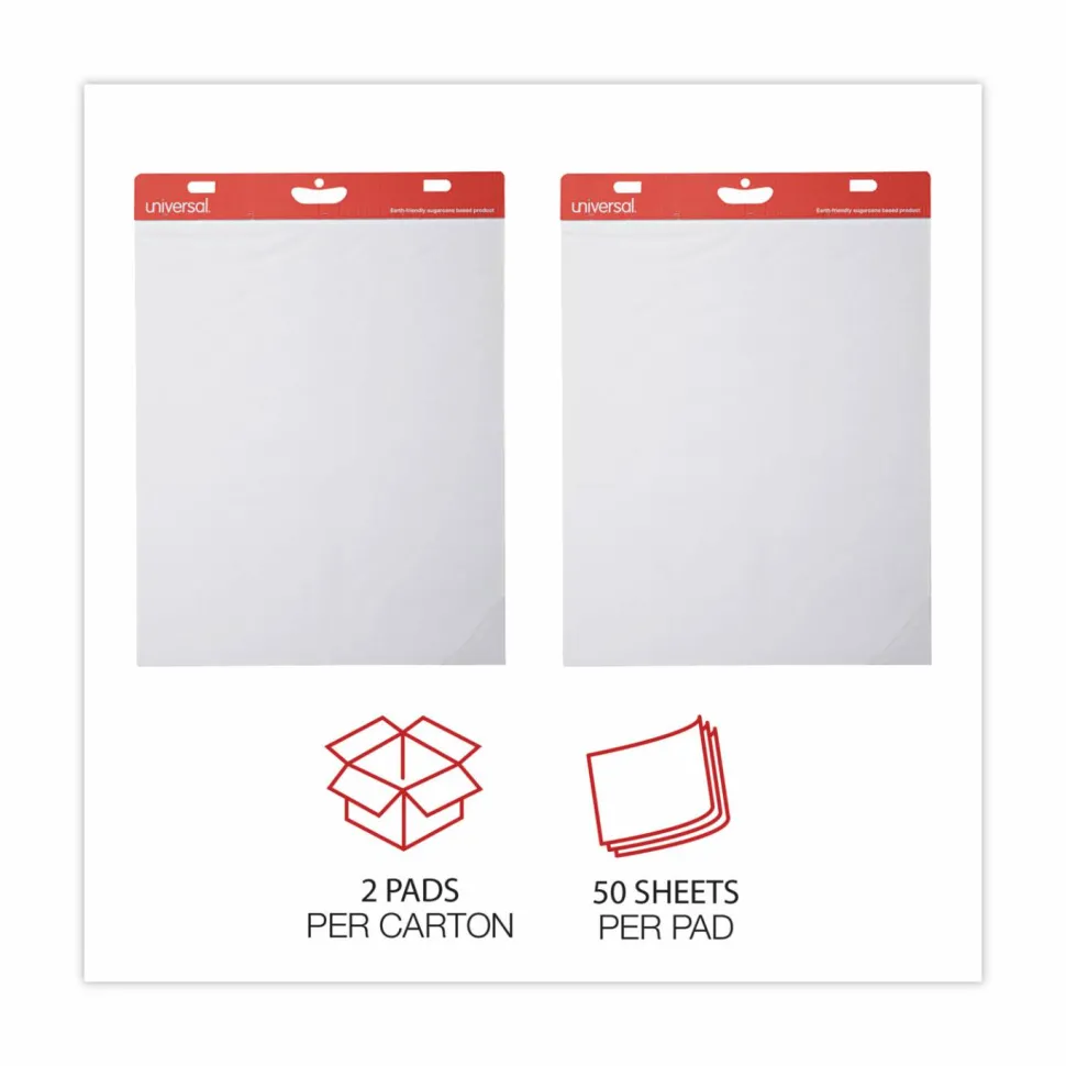 Universal Renewable Resource Sugarcane Based Easel Pads, Unruled, (50) White 27 x 34 Sheets, 2/Carton