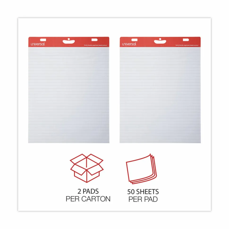 Universal Renewable Resource Sugarcane Based Easel Pads, Presentation Format (1" Rule), (50) White 27 x 34 Sheets, 2/Carton