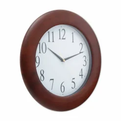 Universal Round Wood Wall Clock, 12.75" Overall Diameter, Cherry Case, 1 AA (sold separately)