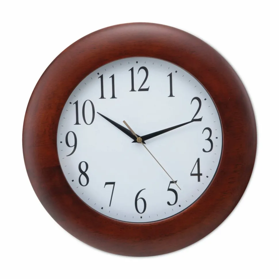 Universal Round Wood Wall Clock, 12.75" Overall Diameter, Cherry Case, 1 AA (sold separately)