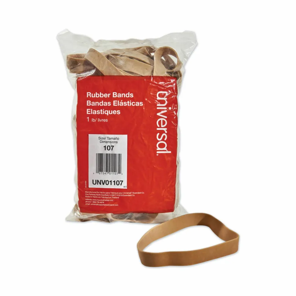Universal Rubber Bands, Size 107, 0.06" Gauge, Beige, 1 lb Box, 40/Pack