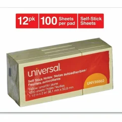 Universal Self-Stick Note Pads, 1.5" x 2", Yellow, 100 Sheets/Pad, 12 Pads/Pack