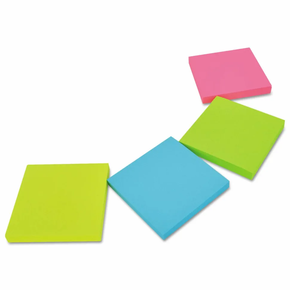 Universal Self-Stick Note Pads, 3" x 3", Assorted Neon Colors, 100 Sheets/Pad, 12 Pads/Pack
