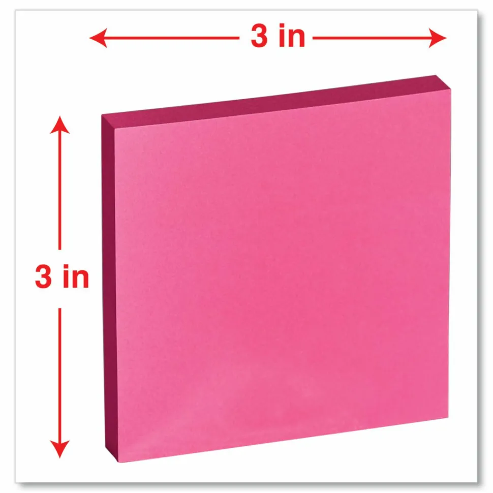 Universal Self-Stick Note Pads, 3" x 3", Assorted Neon Colors, 100 Sheets/Pad, 12 Pads/Pack